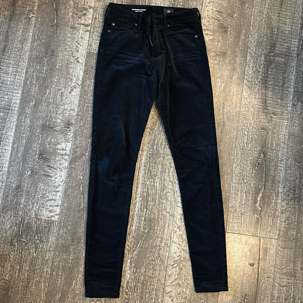 AG high-rise skinny black velvet jeans